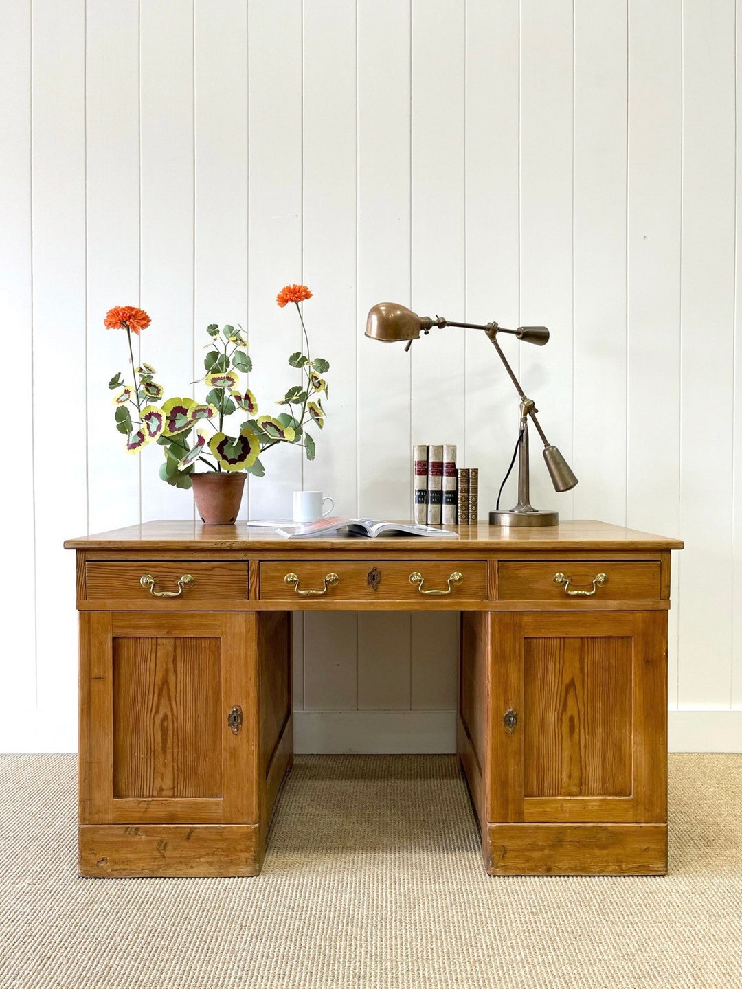 Antique English Pine Pedestal Desk C1890 Etsy