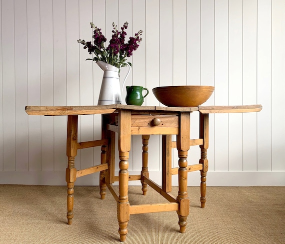 Antique English Country Scrubbed Pine Drop Leaf Table C1890 Etsy