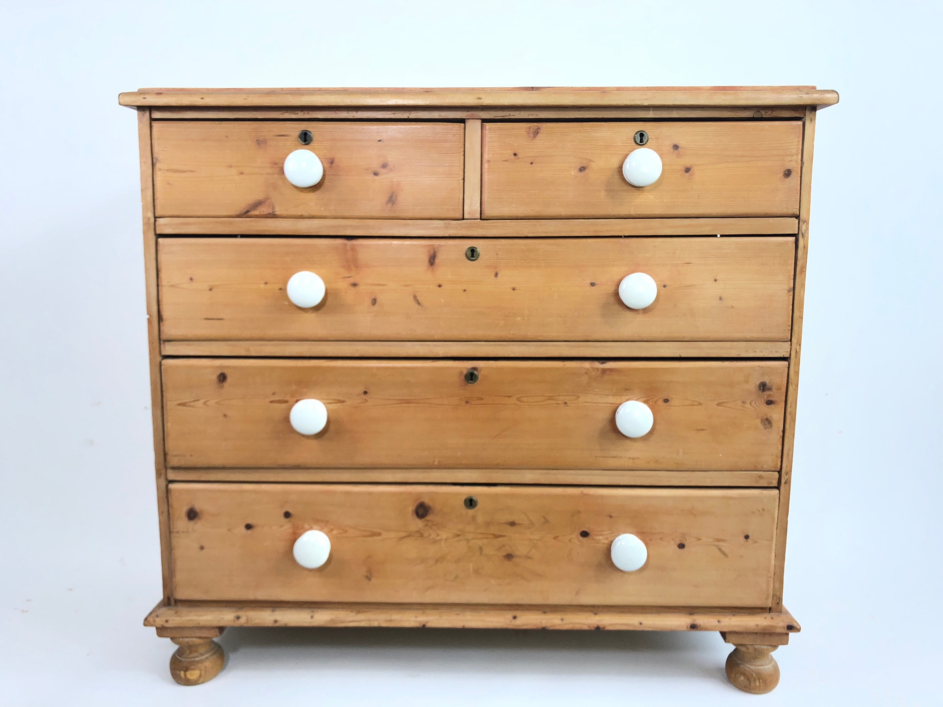 SOLD Antique English Pine Chest of Drawers with Porcelain Etsy