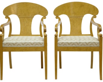A Graceful Pair of Antique 19th Century Swedish Birch Armchairs