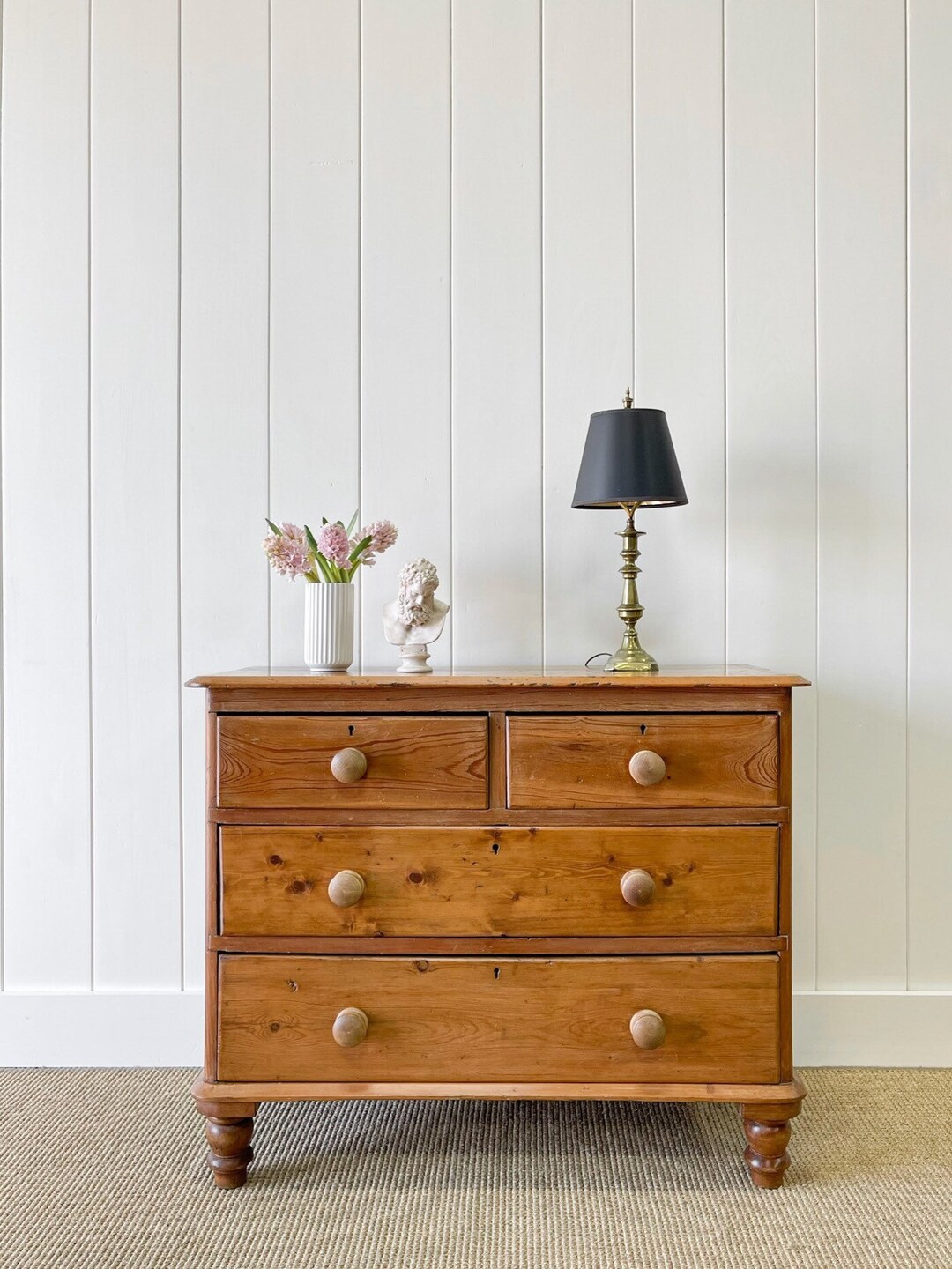 An Antique English Pine Chest of Drawers Dresser With Wooden Etsy