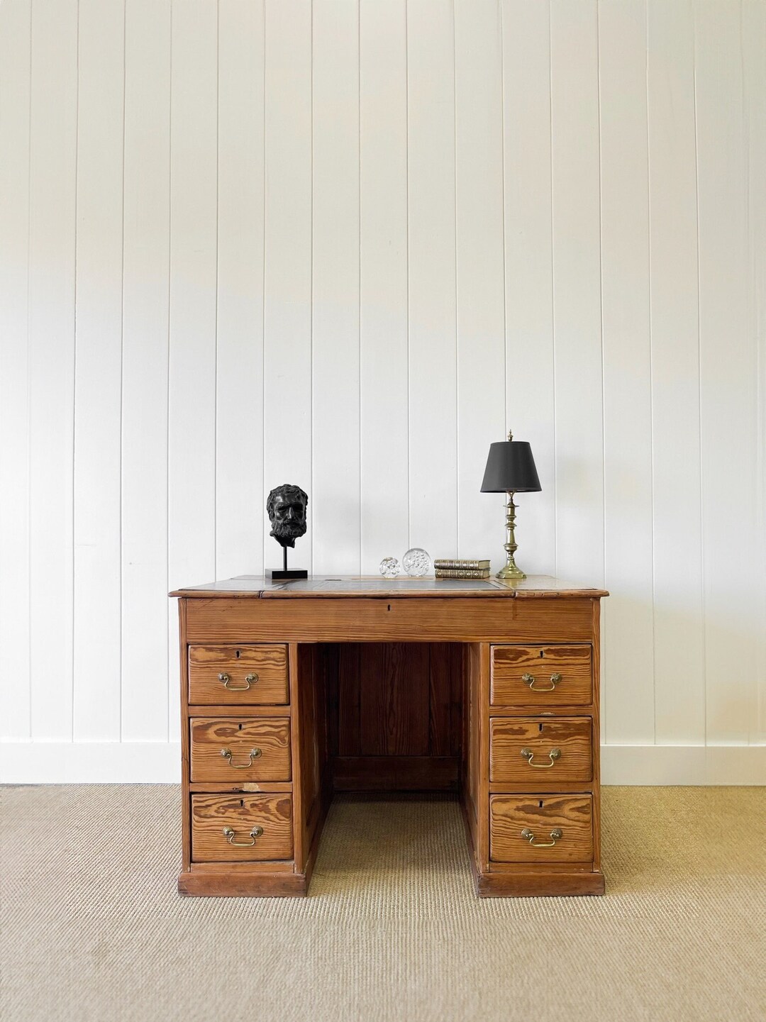 Antique English Pine Pedestal Desk C1890 Etsy