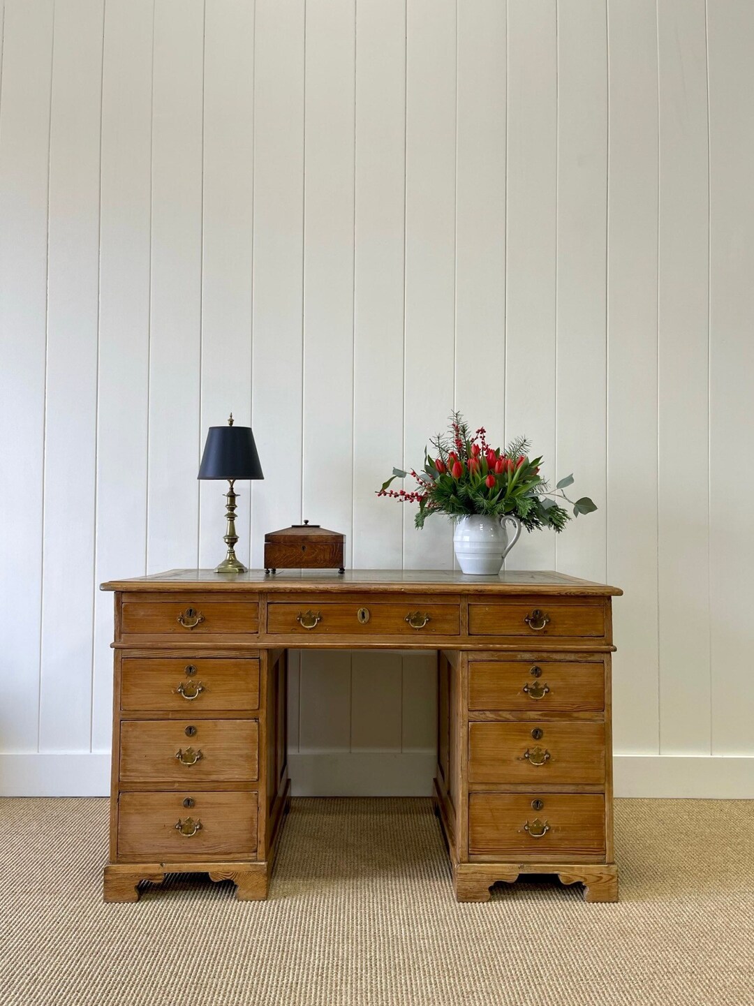 Antique English Pine Pedestal Desk C1890 Etsy