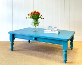 An English Country Pine Coffee Table in Light Blue