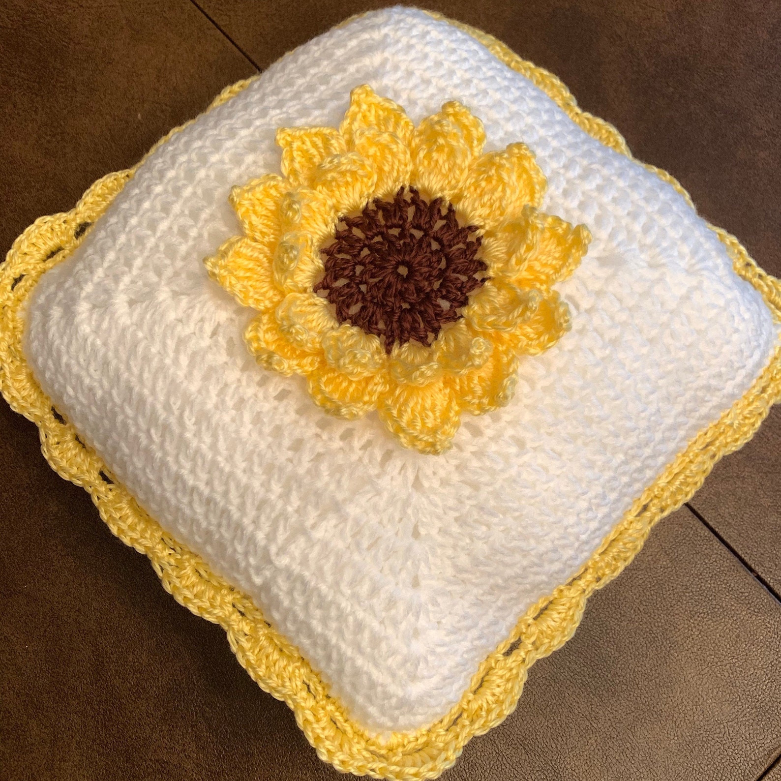 Handmade Crochet Sunflower Pillow/ Perfect Accent to Your Couch/perfect