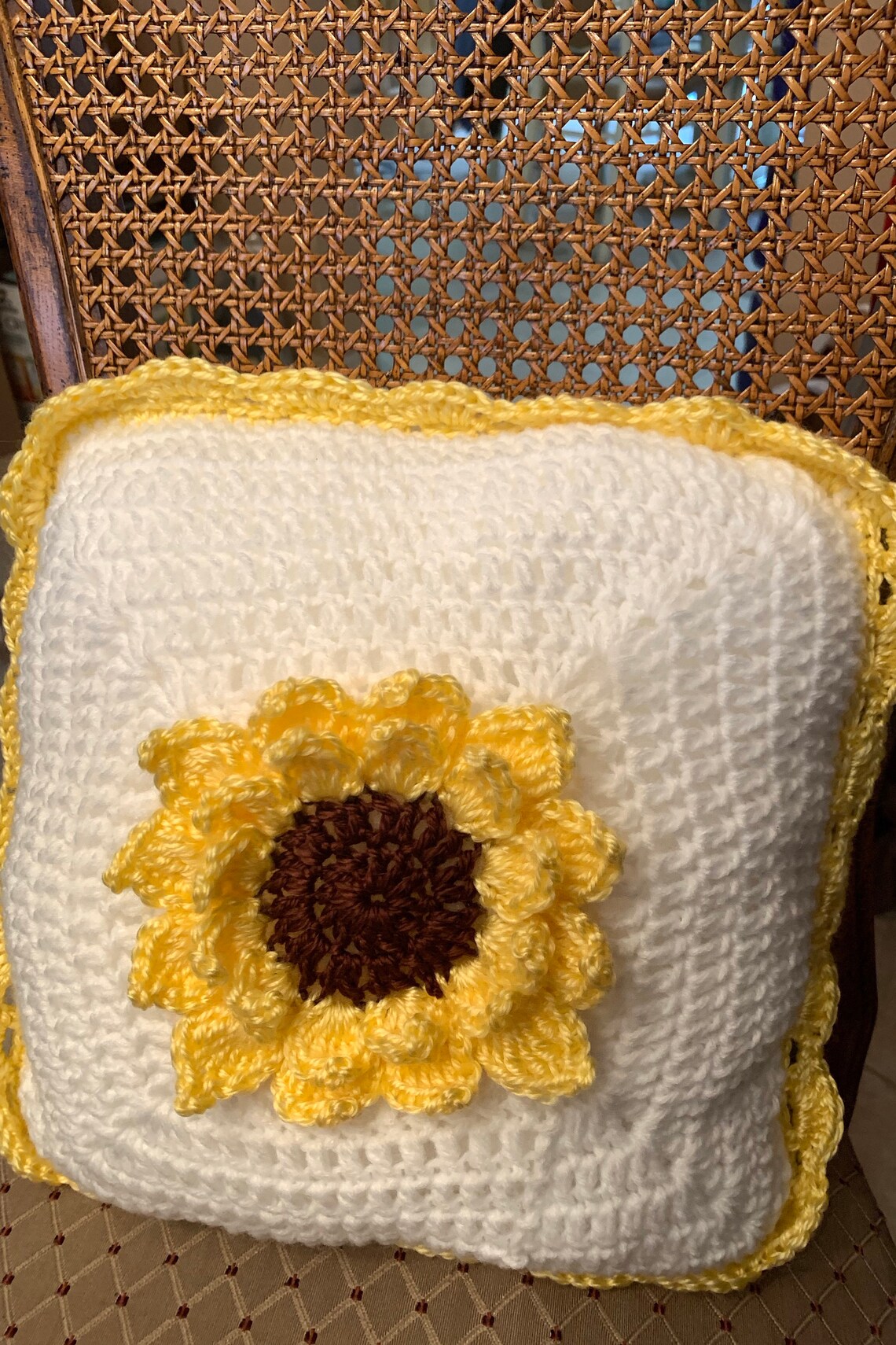 Handmade Crochet Sunflower Pillow/ Perfect Accent to Your Couch/perfect