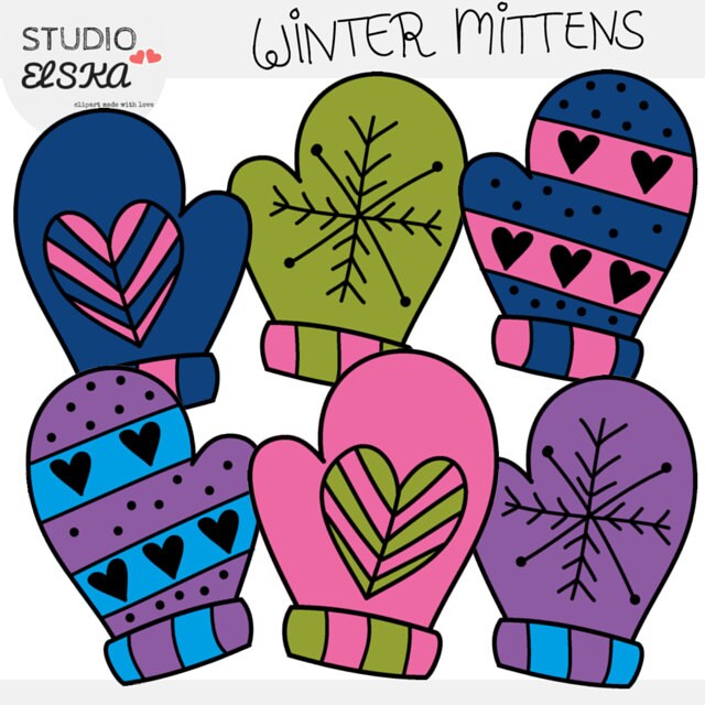Winter Mittens Clipart - Etsy