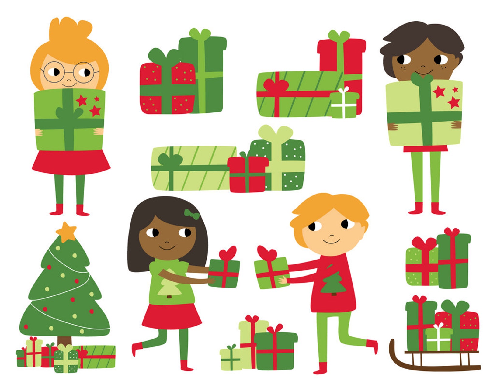Christmas Kids With Presents Clipart  Etsy