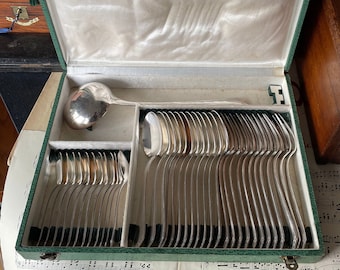 Antico servizio di posate francese Coltelli da tavola vintage, argento Sheffield, posate da tavola vintage, set di posate in argento