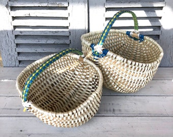 Par de cesta de mercado vintage francesa, cesta de granjeros, cesta de huevos, cesta de frutas, decoración vintage francesa, cestas de flores, cestas de exhibición,