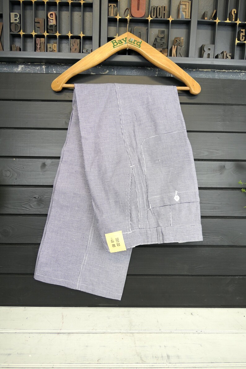 vintage kitchen chore pants Vintage French butchers chefs trousers vintage workwear blue and white houndstooth dogtooth check