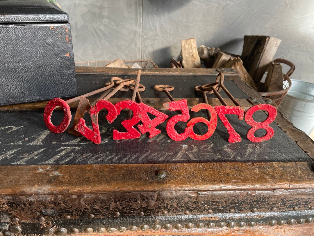 Antique Branding Irons, Cattle Marking Number Stamps, Vintage Farm