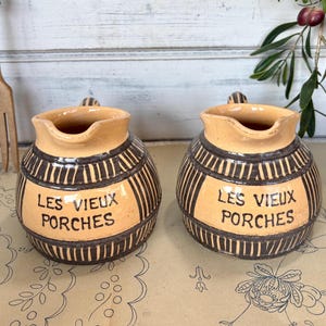 Vintage French pitcher, water jug, wine carafe, creamer.French cafe pitcher, wine, water pitcher, French advertising pottery, farmhouse jug
