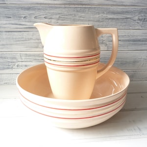 Vintage French wash bowl and pitcher, Sarreguemines pottery. Wedding gift