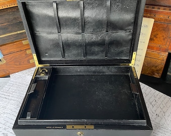 Antique English leather bound writing slope, lap desk, travel writing desk, writing box, letter writing, correspondence box, travel writing