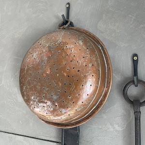 Antique French farmhouse copper and tin large colander sieve strainer, farmhouse decor, rustic decor, copper decor, rustic wall decor