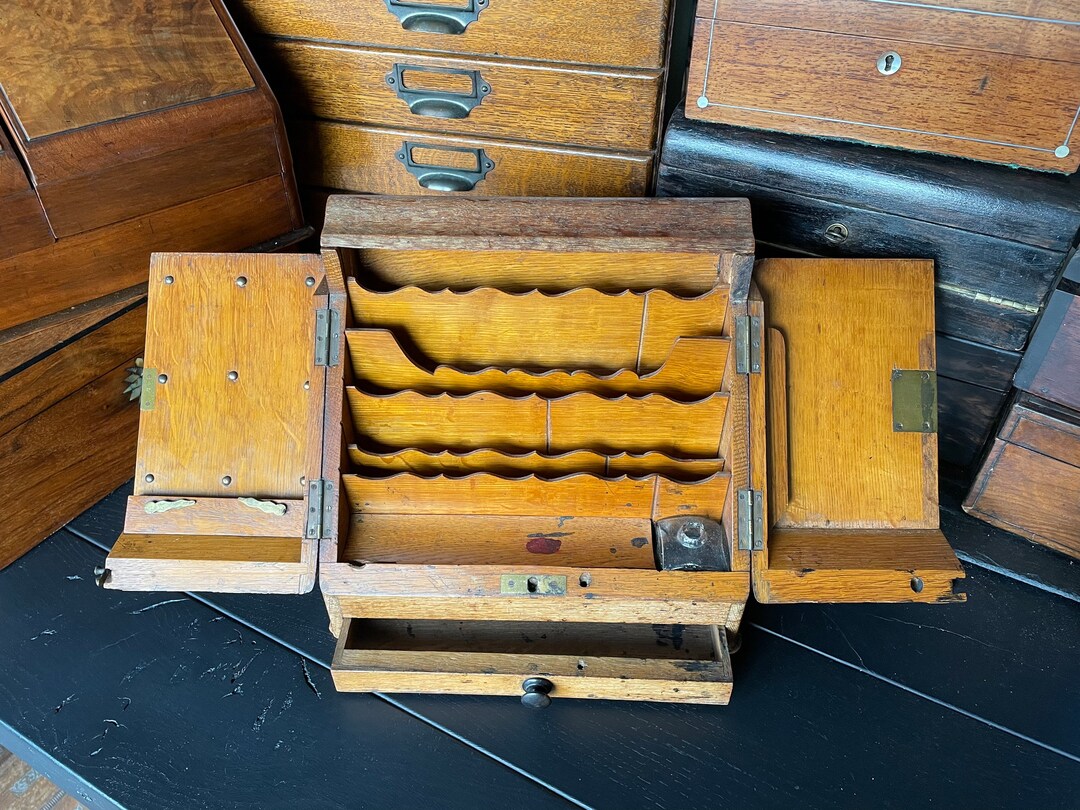 Antique Stationery Vintage Desktop Oak Desk