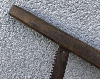 Antique French log saw, Antique carpentry tools. Barn decor, Primitive tools. Farmhouse decor. Primitive lodge, vintage  tool decor,