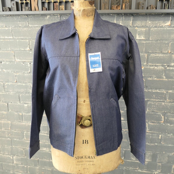Vintage French denim chore worker jacket, bomber jacket, 70's. size M-L, vintage workwear