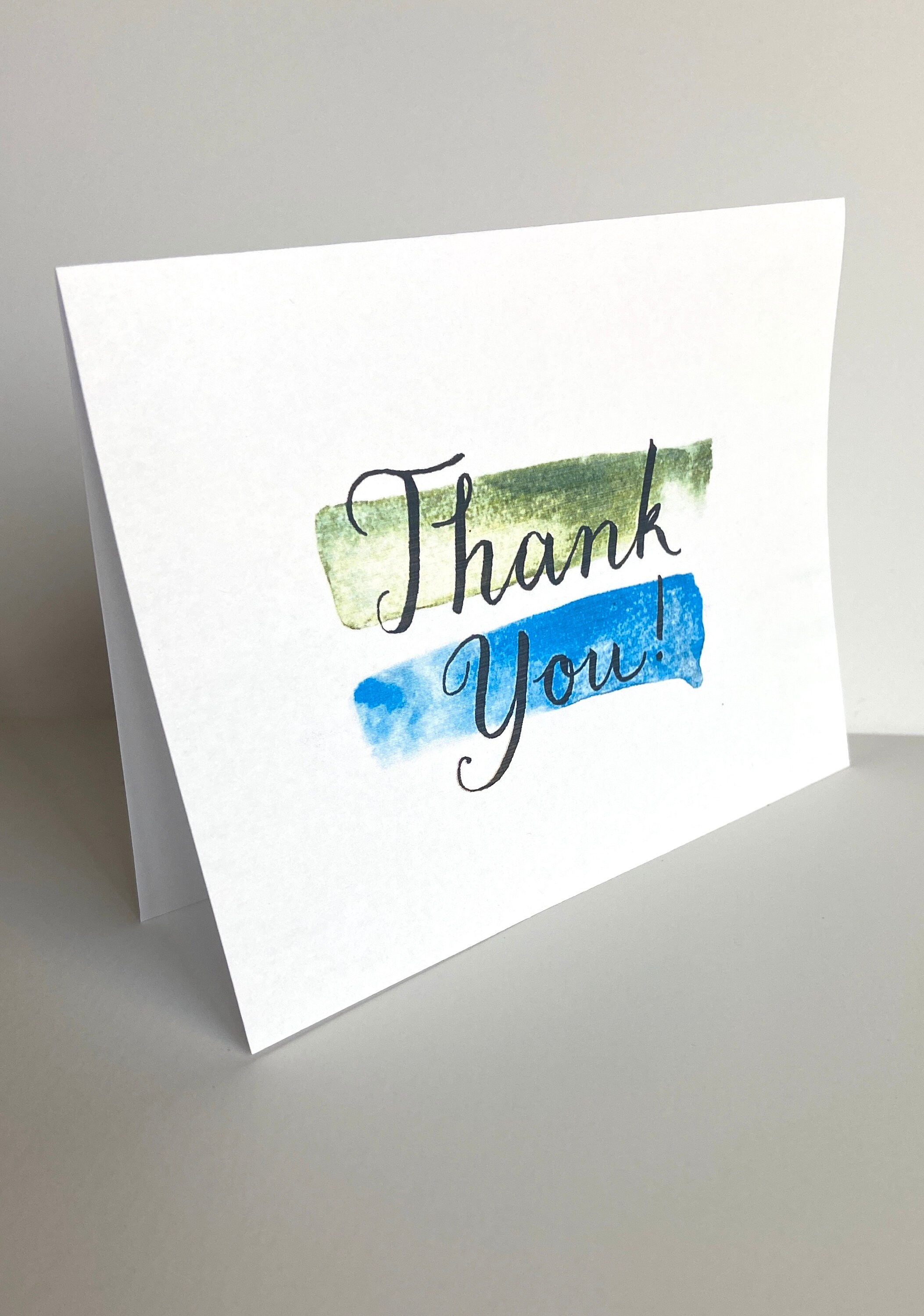 PRINTABLE Thank You Card Blue and Green Watercolor Background Etsy