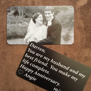Tarjeta de billetera de imagen grabada, grabado frontal y posterior, tarjeta personalizada de fotos, regalo de aniversario, grabado con láser, inserto de billetera escrita a mano