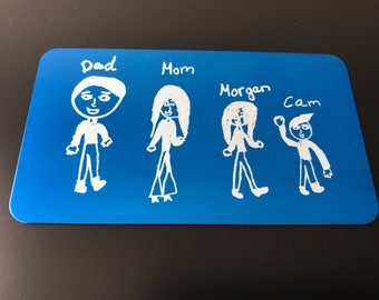 Kid Drawing Wallet Card , Engraved Child Drawing, Engraved Child Art, Laser Engraved, Kid Drawing, Engraved Child Drawing Wallet Card