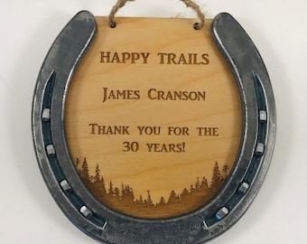 Unique Retirement plaque, Recognition Gift, appreciation gift, corporate plaque, award, engraved plaque, retirement horseshoe, custom awards