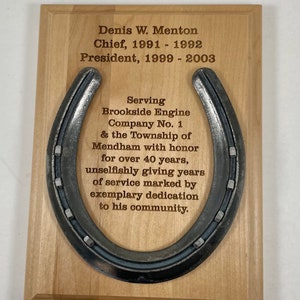 Personalized Gift, Custom Wood Horseshoe Plaque, Anniversary Engraved Plaque, Personal Retirement Plaque, Laser Engraving, Hanging Plaque