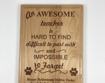 Teacher Gift, Customized Wood Plaque, Engraved Plaque, Personalized Retirement Plaque, Laser Engraving, Custom Hanging Plaque, Personal Poem