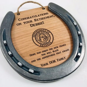 Retirement plaque, teacher retirement, appreciation gift, corporate plaque, award, engraved plaque, horseshoe retirement, professor Gift