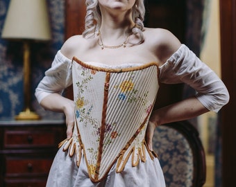 Made to order - 1760 Pair of stays - 18th century corset Marie-Antoinette Fêtes Galantes Undergarment