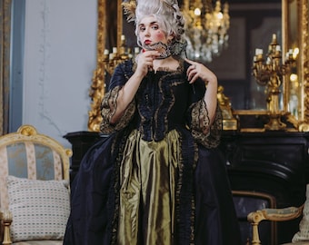 Made to order - Rococo 1780 Fêtes Galantes Marie-Antoinette silk French dress - 18th century