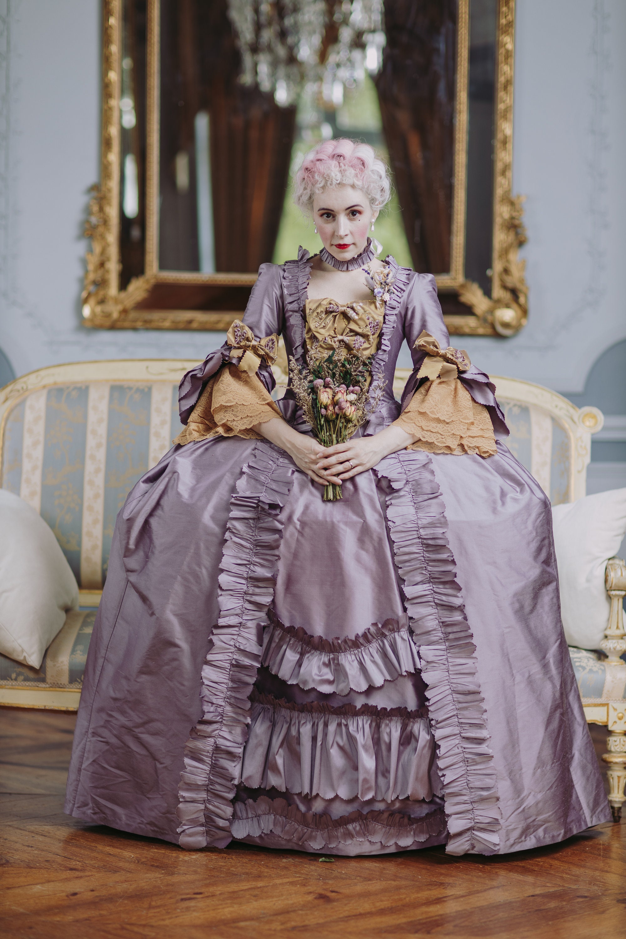 シルク ガウン ロココ ローブ ア ラ フランセーズ ドレス ポンパドール