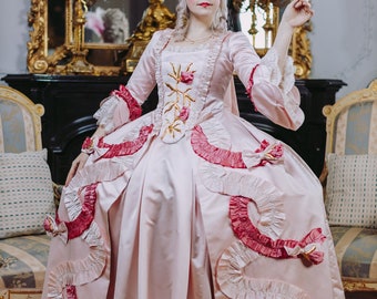 Made to order - Rococo Fêtes Galantes Marie-Antoinette silk French dress - 18th century