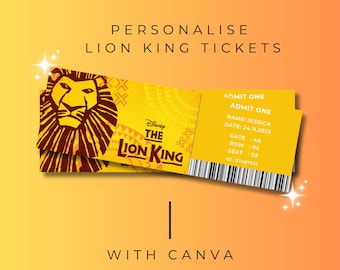 Entrada de teatro LION KING, Descarga digital, Plantilla editable, Imprimir en casa