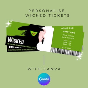 WICKED THEATRE TICKET, Digital Download, Editable Template, Print At Home image 1