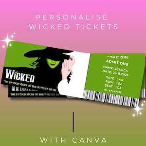WICKED THEATRE TICKET, digitaler Download, bearbeitbare Vorlage, Print At Home
