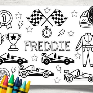 Personalised Race Car Colouring Placemat | Kids Party Activity (Digital Download or printed)