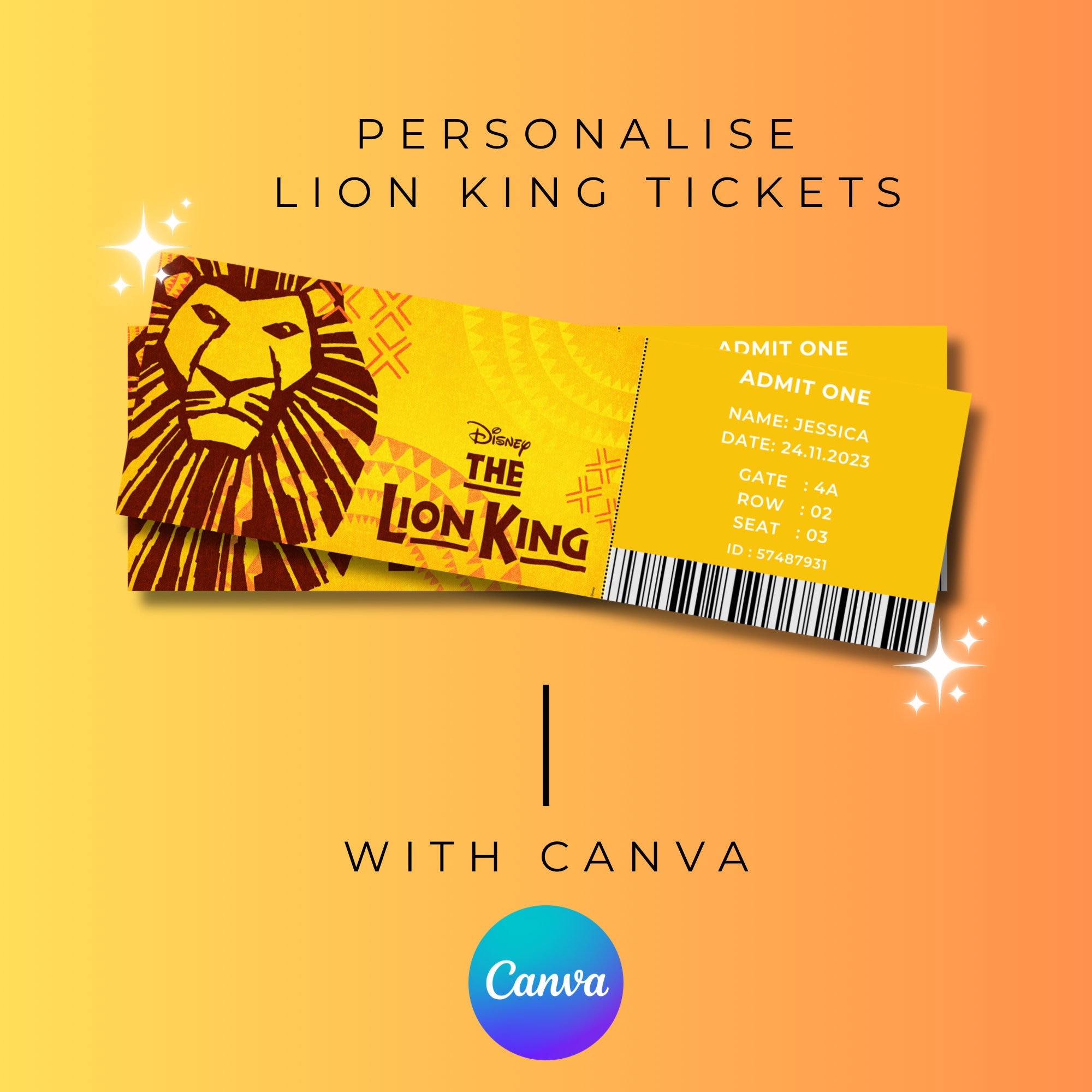 LION KING Theatre Ticket, Digital Download, Editable Template, Print at Home Etsy