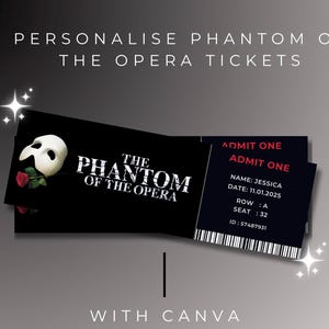 Phantom Of The Opera, Theatre Tickets, Digital Download, Editable Template, Print At Home