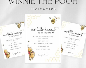 Winnie The Pooh, Baby shower, Gender Reveal Invitation, Personalise with Canva
