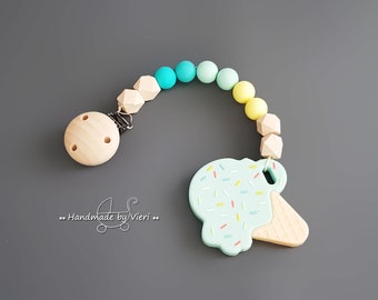 mint grau Baby Schnullerkette mit Namen Sternchen Hund