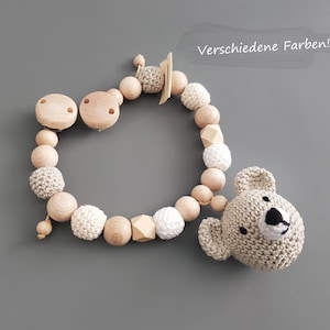 Kinderwagenketting zonder naam | Beer gehaakt in zand | geïntegreerde rammelaar | Katoenhout | Babyspeelgoed | Geboorte geschenk