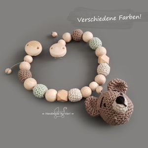 Kinderwagenketting zonder naam | Beer gehaakt in lichtbruin | Katoenhout | Babyspeelgoed | Geboorte geschenk