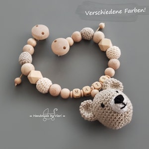 Cute stroller chain with name | crocheted bear with integrated rattle | personalized baby gift for girl boy