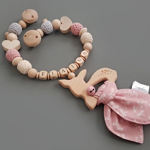 Kinderwagenketting met naam | Hert | Knisperend doek met libellen | gepersonaliseerd | Kinderwagenketting | Meisjes | jongen | verschillende kleuren