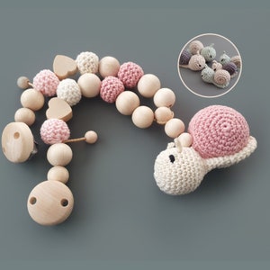 Schattige kinderwagenketting met slak - in verschillende kleuren met geïntegreerde rammelaar, babyspeeltje, geboortecadeau, slak