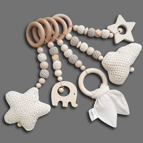 Ensemble ou pendentif d'arche de jeu individuel, nuage d'étoiles, tissu crépitant et cadre d'arche de jeu en bois - jouets pour bébés de différentes couleurs