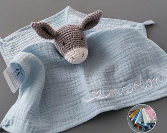 Personalized cuddly blanket donkey in different colors - cuddly blanket embroidered with name, cuddly blanket, donkey cuddly toy