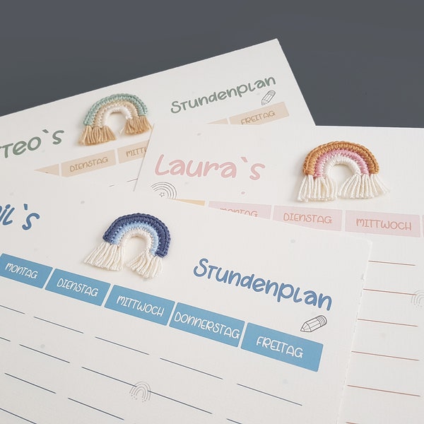 Personalisierter Stundenplan Wochenplan aus Aquarellpapier mit einem bunten Regenbogen | tolles Geschenk zur Einschulung